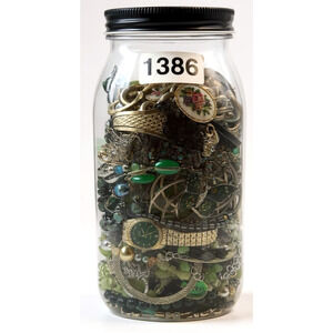 Vitg to Modern Costume Jewelry Jar Green Gold Boho Lot 4 lbs Some Signed Pieces